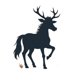 Bold black deer silhouette with large antlers on a bright orange background