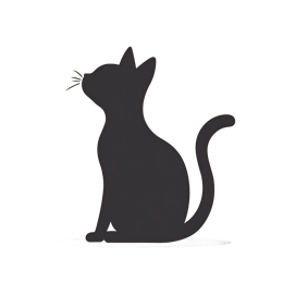 Minimalist black cat silhouette with pointed ears and curved tail in profile view