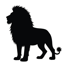 Black lion silhouette with bold mane and strong outline on light background