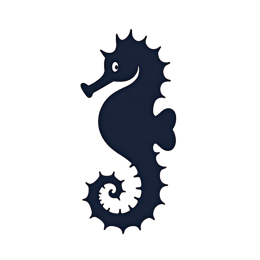 Cute dark outlined seahorse SVG design on peach background with curled tail and smiling face