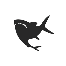 Minimalist black shark silhouette swimming with friendly expression in flat cartoon style