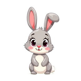 Colorful cartoon rabbit with pink ears sitting among bright flowers in a sunny garden scene SVG design