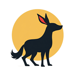 Minimalist black dog silhouette with red ears and bright yellow sun background in flat design