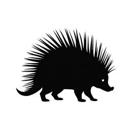 Minimalist black porcupine silhouette with sharp quills on white background for Cricut and craft projects