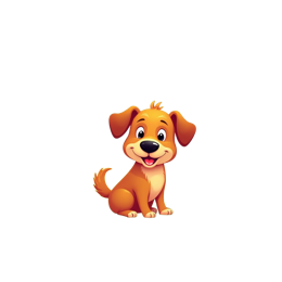 Happy cartoon puppy sitting on green hill with colorful flowers and bright sunny sky SVG design