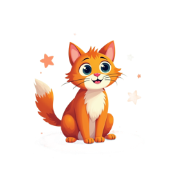 Cute cartoon orange cat with blue eyes sitting on colorful round rug with stars, digital SVG design for Cricut and Silhouette