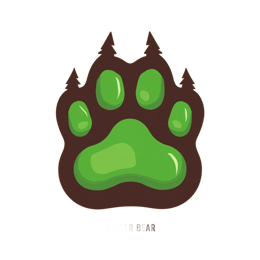 Bright green bear paw print SVG with black pine trees on yellow background, cartoon style for Cricut and Silhouette crafts