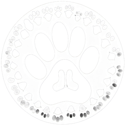 Black and white heart shaped paw print SVG with circular pattern of smaller paw prints