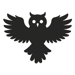 Black owl silhouette with wings spread wide on a light beige background, simple and bold design for crafts