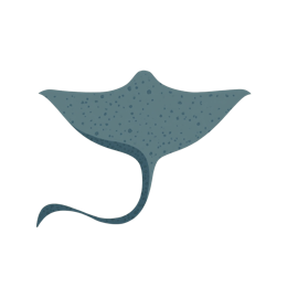 Minimalistic flat blue-green manta ray SVG with wide wings and curling tail on light background