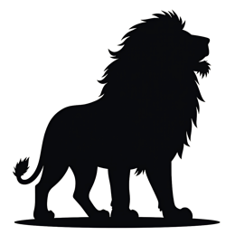 Black minimalist lion silhouette with strong mane and confident stance on light background