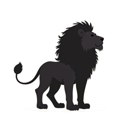 Minimalist black lion silhouette with fluffy mane on beige background, flat cartoon style for Cricut and print crafts