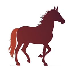Elegant reddish-brown horse silhouette with flowing mane on beige background, flat vector design for crafts