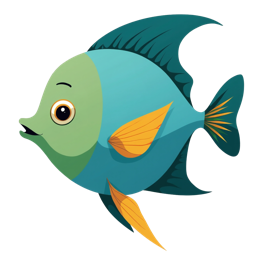Colorful cartoon fish with blue and green body and orange fins, happy expression, perfect for Cricut and Silhouette crafts