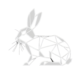 Minimalist geometric white rabbit design with polygon shapes on dark gray background