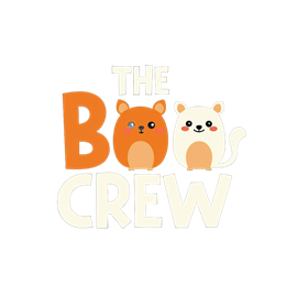 The Boo Crew cartoon animals design with orange squirrel and white mouse on black background