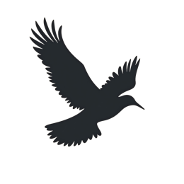 Black flying bird silhouette with wings wide open on beige background, minimalist flat design