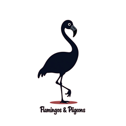 Simple cartoon black flamingo standing on one leg with bold text on bright pink background