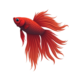 Bright red goldfish SVG with flowing fins and detailed scales on a beige background