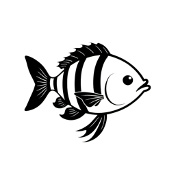 Black and white cartoon fish SVG with bold stripes and clean outlines for crafting