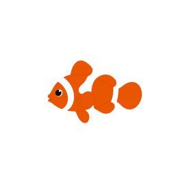 Bright orange and white cartoon clownfish SVG with friendly eyes on a white background