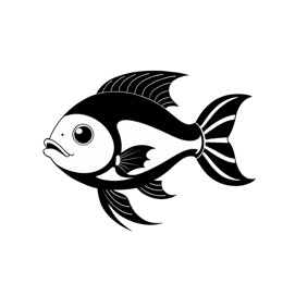 Black and white cartoon fish SVG with bold outlines and playful design for Cricut and Silhouette crafts