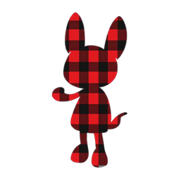 Cute cartoon animal character with red and black plaid pattern on black background, perfect for Cricut and Silhouette crafts