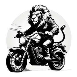 Cartoon lion riding a motorcycle in black and white with a full moon background, perfect for Cricut and Silhouette projects