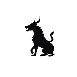 Bold black mythical wolf silhouette with spiky mane and curled tail on white background