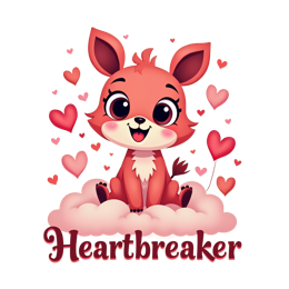 Heartbreaker fox SVG with cute cartoon fox, pink and red hearts, and playful love theme