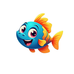 Colorful cartoon fish SVG with cheerful blue and orange fish, yellow fish, bubbles, and coral in an underwater fantasy scene
