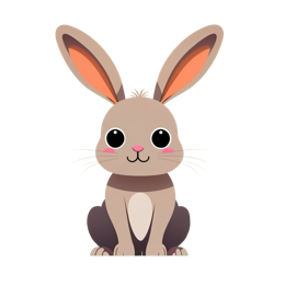 Cute cartoon rabbit sitting in a colorful flower garden with soft brown fur and bright pink, blue, and yellow flowers