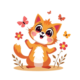 Cute cartoon orange cat with butterflies and flowers on a yellow background, perfect for Cricut and Silhouette crafts