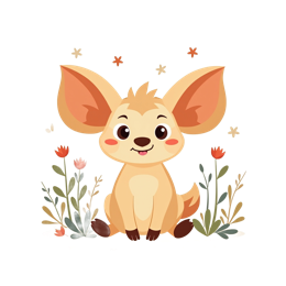 Cute cartoon fox sitting with flowers in bright colors, hand-drawn style SVG for crafts