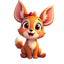 Cute cartoon fox with butterflies and colorful flowers sitting on green grass in a bright cheerful nature scene