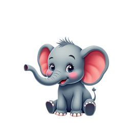 Cute cartoon elephant with pink ears and colorful flowers SVG design for kids crafts