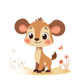 Cute cartoon cub with butterflies and flowers in bright colors, perfect for kids crafts and print-on-demand