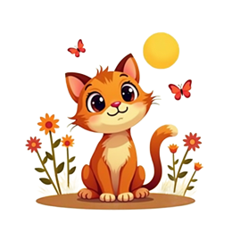 animals cute cat butterflies SVG PNG design with orange and red floral elements
