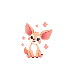 Cute cartoon fox with soft orange fur and pink flowers in a playful, friendly style