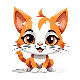 Cute cartoon orange and white cat with big eyes and pink nose illustration for crafts