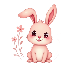 Cute cartoon pink bunny with flowers in soft pastel colors, perfect for kids crafts and print-on-demand designs