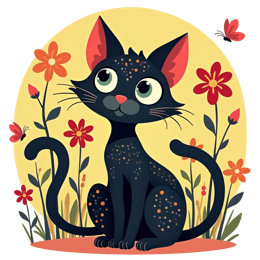 animals cat gardens flowers butterfly SVG PNG design with bold lettering, black and orange floral elements