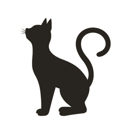 Elegant black cat silhouette with spiral tail and smooth lines on cream background