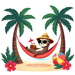animals chill beach scenery SVG PNG design with bold lettering, red and green floral elements