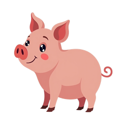 Cute cartoon pig SVG with pink piglet smiling and rosy cheeks on light background