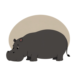 Cartoon hippopotamus SVG with smooth lines and soft gray colors, friendly and playful hippo design for kids crafts