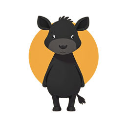 Cute cartoon black cow character with bright orange background in flat style illustration