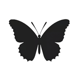 Black butterfly silhouette with smooth edges and symmetrical wings on white background