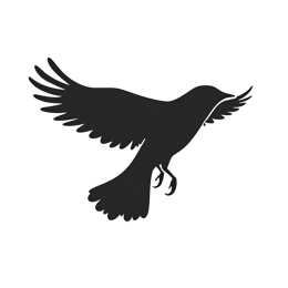 Minimalist black bird silhouette in flight with wings spread on beige background