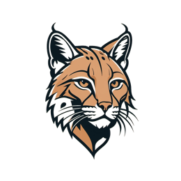 Stylized lynx head artwork with bold black outlines and warm orange and black colors, perfect for t-shirts and stickers